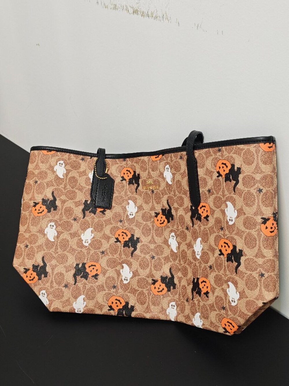 Coach Halloween Signature Canvas City Tote Pumpkin Ghost Cat Print